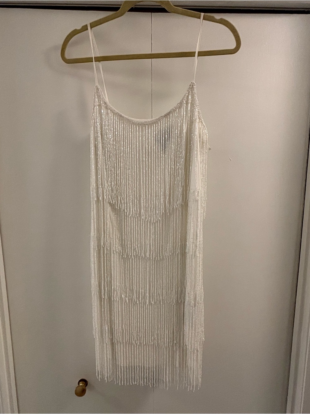 White Adrianna Papell beaded fringe dress